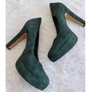 Nine West sz 9.5 Womens Emerald Green Suede Chunky Platform Pump Heels Y2K Party